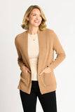 Waffle Stitch Cardigan Sweater with Pocket, Caramel Heather