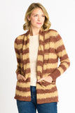 Wave Stripe J-Pocket Cardigan Sweater, Caramel Heather