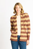 Wave Stripe J-Pocket Cardigan Sweater, Caramel Heather