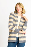 Wave Stripe J-Pocket Cardigan Sweater, Light Heather